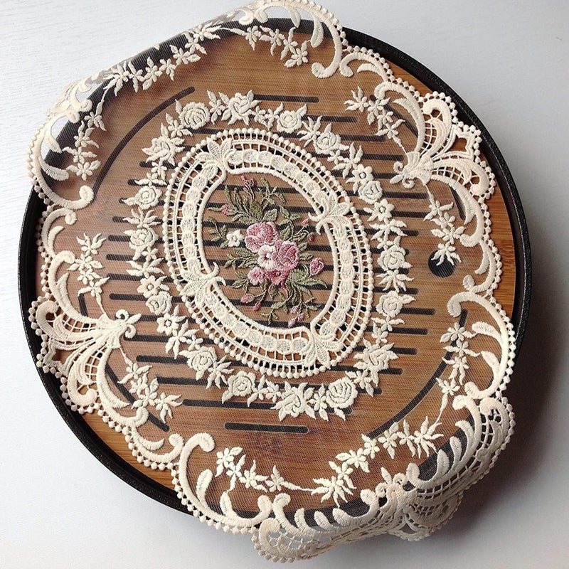 Set of 8 Vintage Lace Table Mats, Elegant French Crochet Doilies, Handcrafted Embroidered Placemats, Beige Cup Mats for Decoration(31*42CM) - Image 3