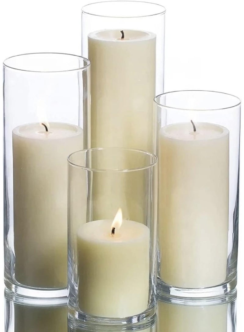 مادو جاليري مجموعة مزهريات أسطوانية زجاجية من مادو جاليري، مكونة من ٤ قطع، حاملات زهور وشموع مزخرفة للمنزل أو حفل الزفاف | خيارات الشموع العائمة والعمودية متوفرة (مجموعة من ٤ قطع). - Image 1