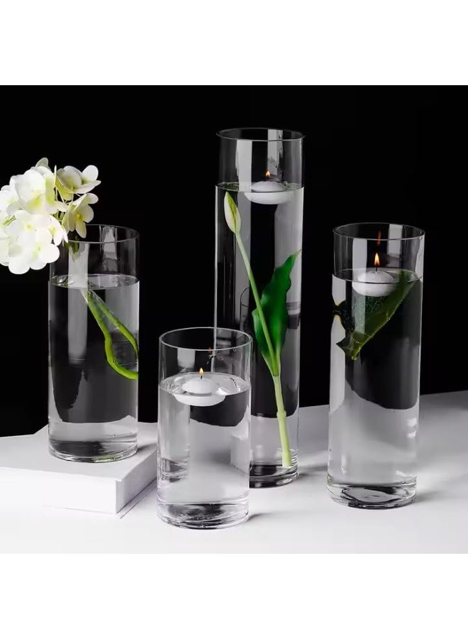 مادو جاليري مجموعة مزهريات أسطوانية زجاجية من مادو جاليري، مكونة من ٤ قطع، حاملات زهور وشموع مزخرفة للمنزل أو حفل الزفاف | خيارات الشموع العائمة والعمودية متوفرة (مجموعة من ٤ قطع). - Image 2