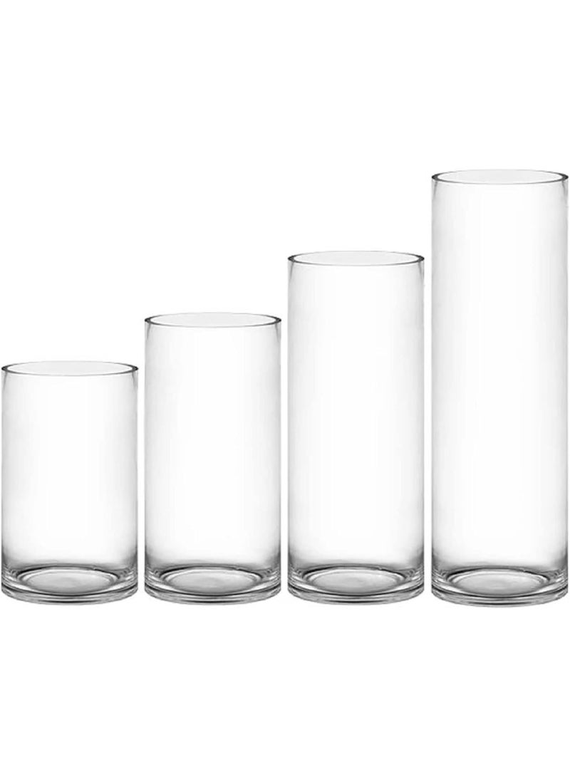 مادو جاليري مجموعة مزهريات أسطوانية زجاجية من مادو جاليري، مكونة من ٤ قطع، حاملات زهور وشموع مزخرفة للمنزل أو حفل الزفاف | خيارات الشموع العائمة والعمودية متوفرة (مجموعة من ٤ قطع). - Image 4