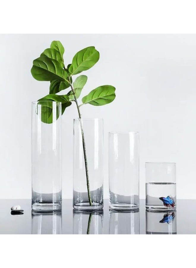 مادو جاليري مجموعة مزهريات أسطوانية زجاجية من مادو جاليري، مكونة من ٤ قطع، حاملات زهور وشموع مزخرفة للمنزل أو حفل الزفاف | خيارات الشموع العائمة والعمودية متوفرة (مجموعة من ٤ قطع). - Image 3