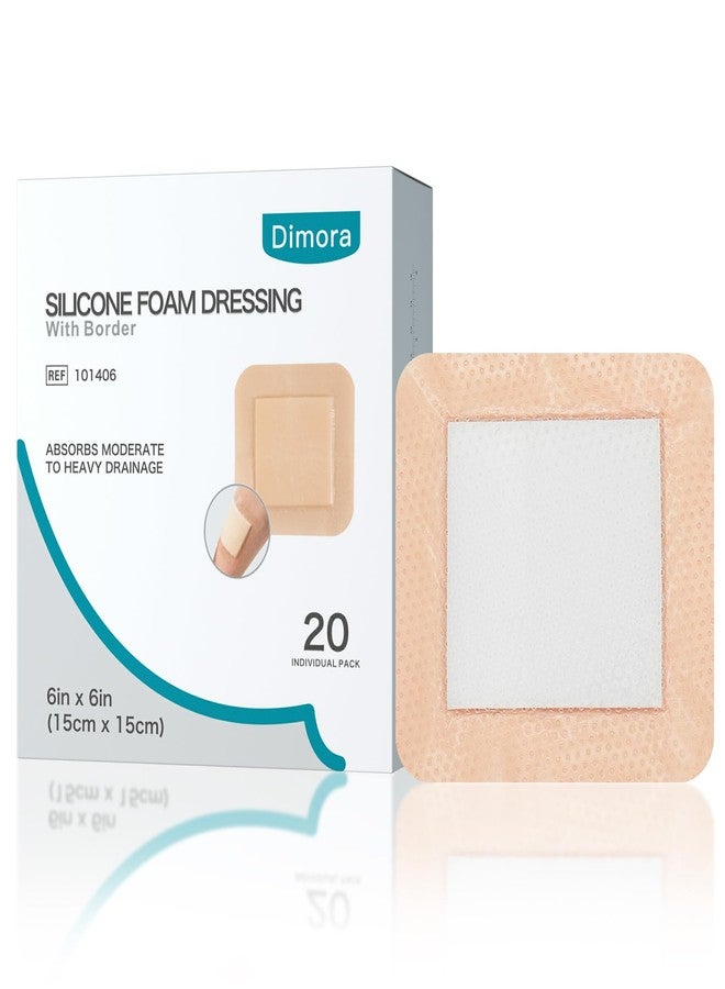 Dimora Silicone Foam Dressing with Border Adhesive 6"x6" Waterproof Wound Dressing Bandage for Wound Care 20 Pack - Image 1