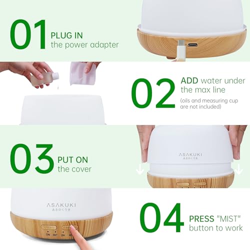 ASAKUKI Essential Oil Diffuser, 300ml Ultrasonic Aromatherapy Oil Humidifier with 7 Colors Lights 2 Mist Mode for Home - Image 5
