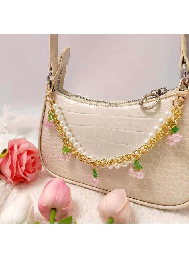 Nalefow Purse Extender Chain Pearl Cherry Purse Chian Strap Replacement Short Chain Straps, Metal Flower Heart Purse Strap Extender - Image 4