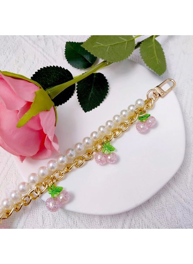 Nalefow Purse Extender Chain Pearl Cherry Purse Chian Strap Replacement Short Chain Straps, Metal Flower Heart Purse Strap Extender - Image 2