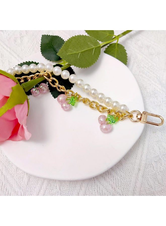 Nalefow Purse Extender Chain Pearl Cherry Purse Chian Strap Replacement Short Chain Straps, Metal Flower Heart Purse Strap Extender - Image 3