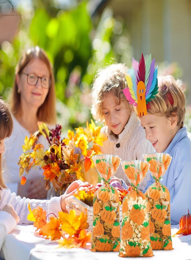peony man 120 Pcs Fall Cellophane Treat Bags Fall Pumpkin Candy Bags Glitter Autumn Plastic Goodie Treat Bag Clear Thanksgiving Gift Bag with Twist Ties for Autumn Harvest Thanksgiving Party Supplies - Image 5