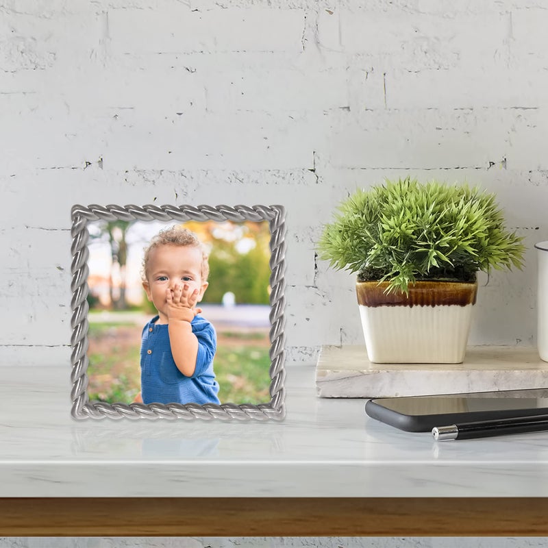 Lawrence Frames 4x4 Brushed Nickel Metal Picture Frame with Rope Design - Image 3