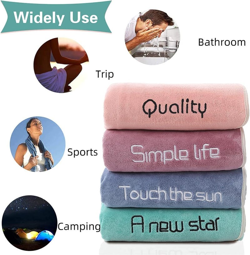 JSPY FEETS 4 Pack Hand Towels with Signature Letters Embroidered Microfiber Face Towels Hanging Quick Dry Super Soft Bath Towels for Bathroom Walking JBY Polyester Multicolor - Image 3