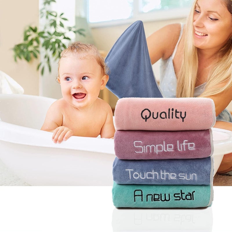 JSPY FEETS 4 Pack Hand Towels with Signature Letters Embroidered Microfiber Face Towels Hanging Quick Dry Super Soft Bath Towels for Bathroom Walking JBY Polyester Multicolor - Image 1