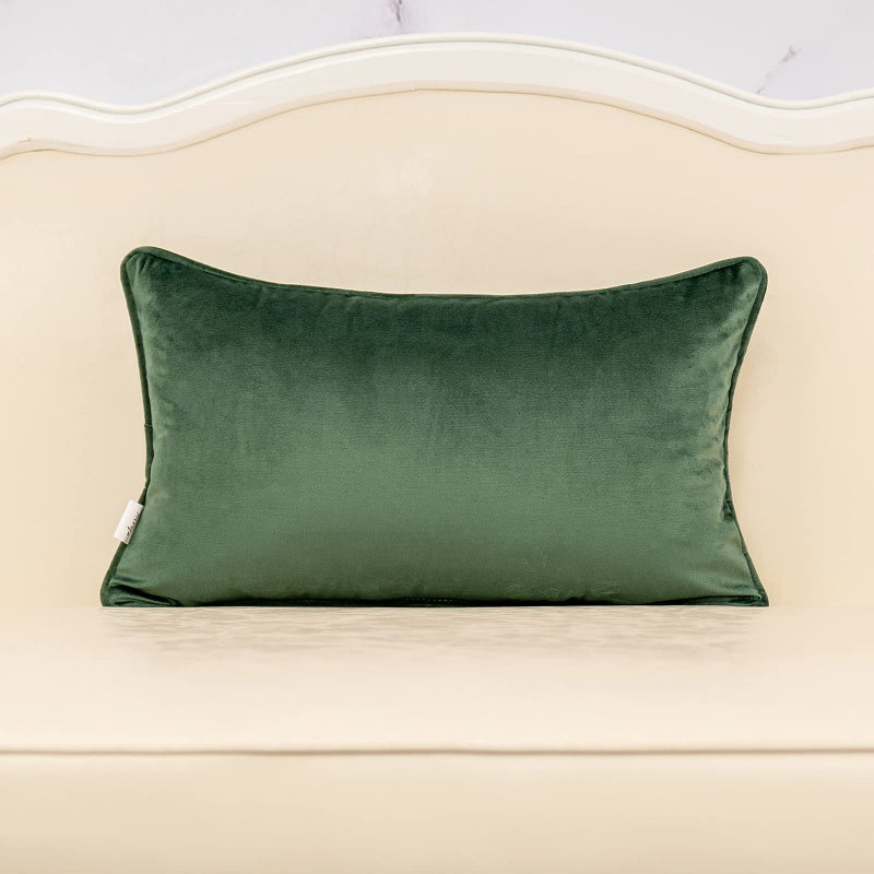 Alerfa 12 x 20 Inch Green Teal Rectangle Maple Leaf Pillow Embroidery Cut Velvet Cushion Case Luxury Modern Lumbar Throw Pillow Cover Decorative Pillow for Couch Sofa Living Room Bedroom Car - Image 2