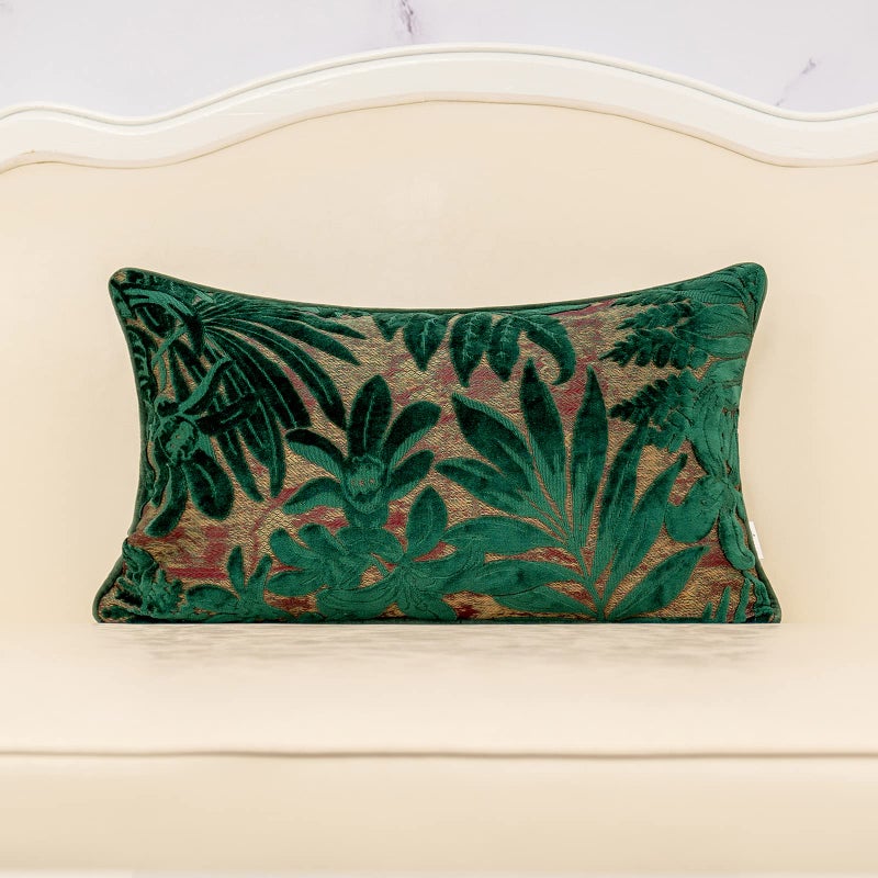 Alerfa 12 x 20 Inch Green Teal Rectangle Maple Leaf Pillow Embroidery Cut Velvet Cushion Case Luxury Modern Lumbar Throw Pillow Cover Decorative Pillow for Couch Sofa Living Room Bedroom Car - Image 1