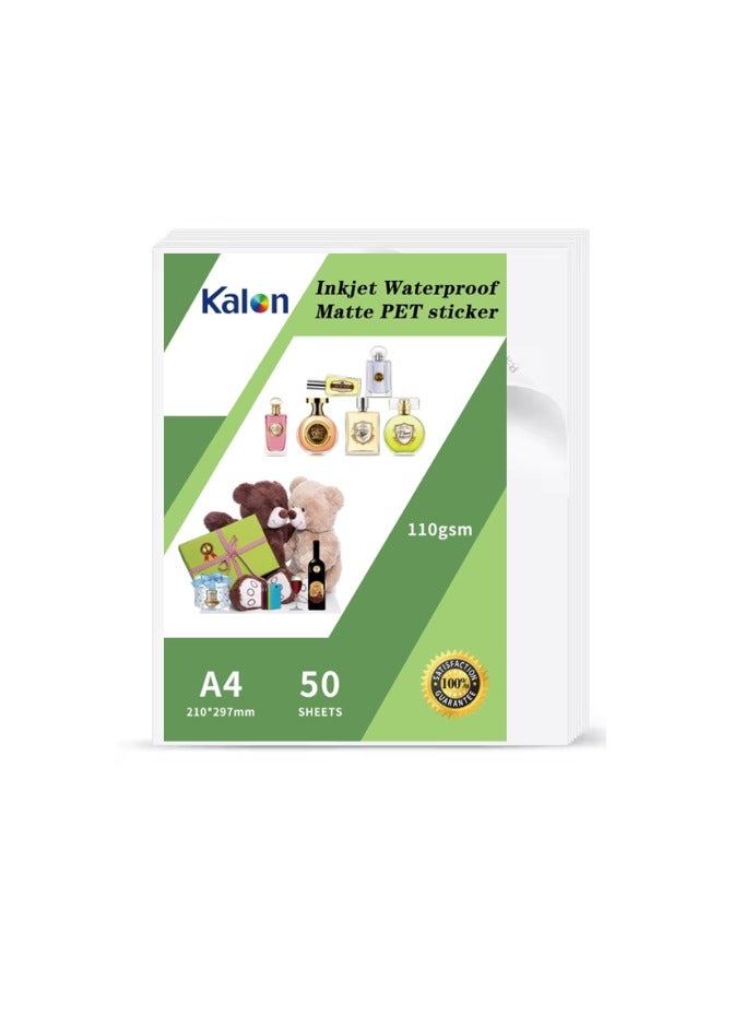 Kalon A4 110Gsm Matte Pvc Sticker inkjet waterproof 50 sheets Matte White Paper For Shipping Address Labels, - Image 1