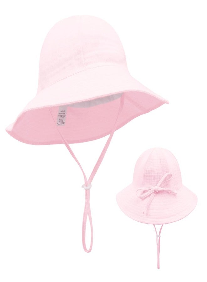Weradau Baby Girl Sun Hat Toddler Summer Foldable Beach Hats with UPF50+ Sun Protection Wide Brim Baby Bucket Hat Cap 0-12 Months Pink - Image 1