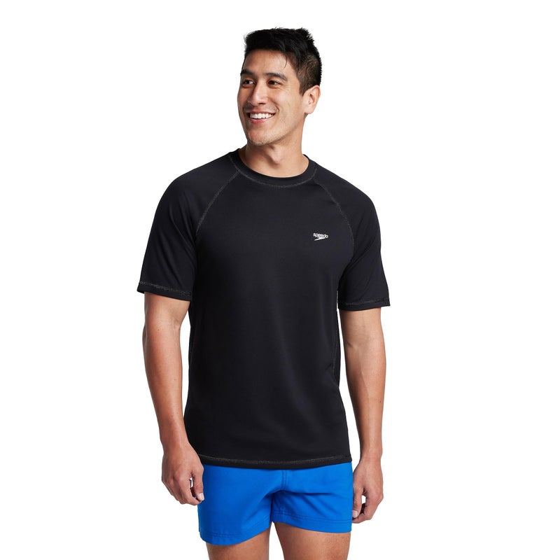 Speedo Men's Uv Swim Shirt Short Sleeve Loose Fit Easy Tee, Speedo Black, Uv Swim Shirt Short Sleeve Loose Fit Easy Tee - Image 1