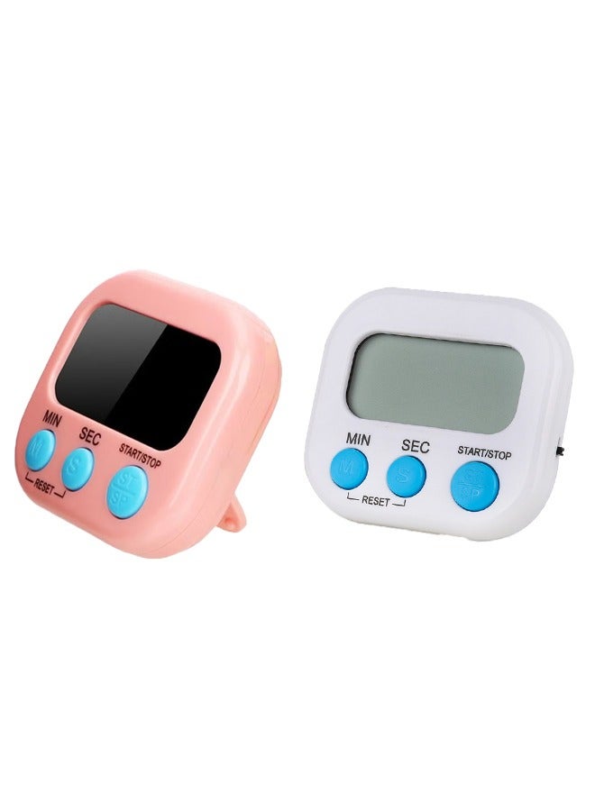 2-pack LCD digital kitchen countdown magnetic timer suitable for various occasions white and pink  - Image 1