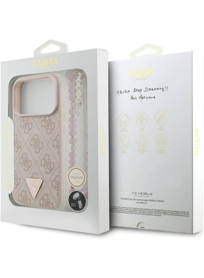 Guess MagSafe 4G PU Leather Case with Triangle Logo and strap for iPhone 17 Pro max - Pink - Image 2