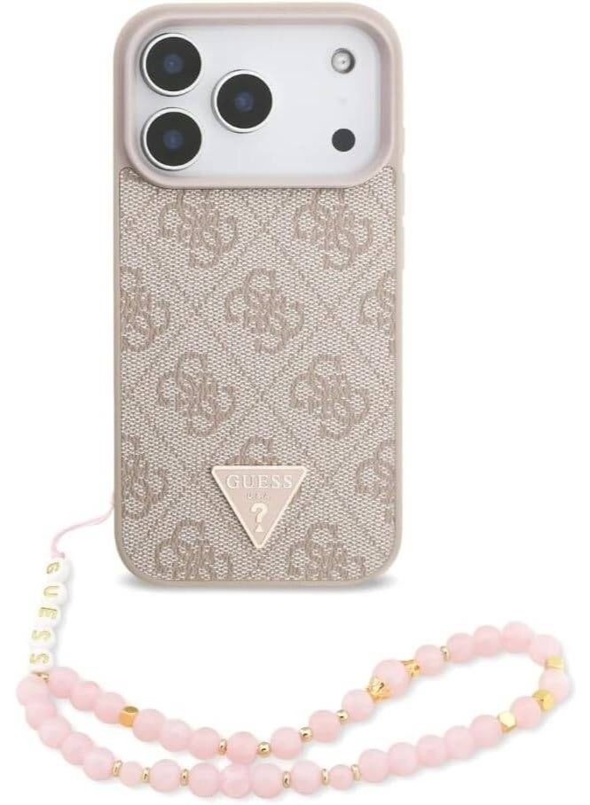 Guess MagSafe 4G PU Leather Case with Triangle Logo and strap for iPhone 17 Pro max - Pink - Image 1