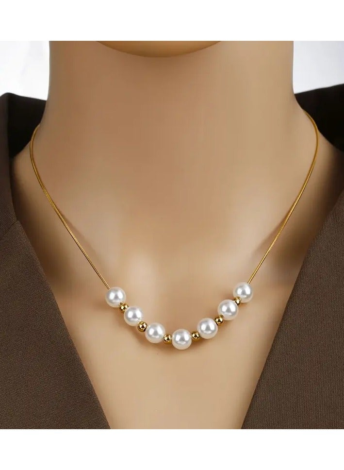 Goolsky Women'S Stainless Steel Jewelry Imitation Pearl Choker Necklace Adjustable Chain Necklace - Image 1