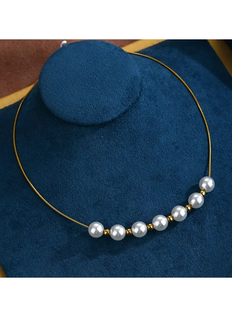 Goolsky Women'S Stainless Steel Jewelry Imitation Pearl Choker Necklace Adjustable Chain Necklace - Image 2