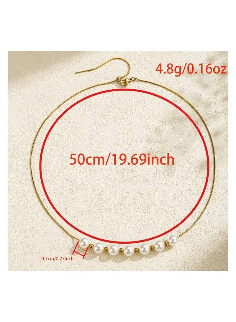 Goolsky Women'S Stainless Steel Jewelry Imitation Pearl Choker Necklace Adjustable Chain Necklace - Image 3
