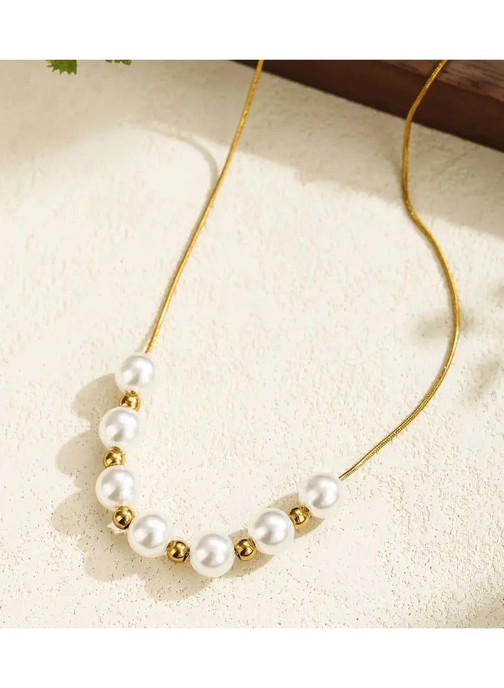 Goolsky Women'S Stainless Steel Jewelry Imitation Pearl Choker Necklace Adjustable Chain Necklace - Image 4