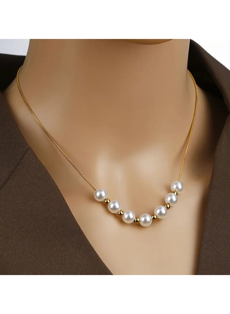 Goolsky Women'S Stainless Steel Jewelry Imitation Pearl Choker Necklace Adjustable Chain Necklace - Image 5