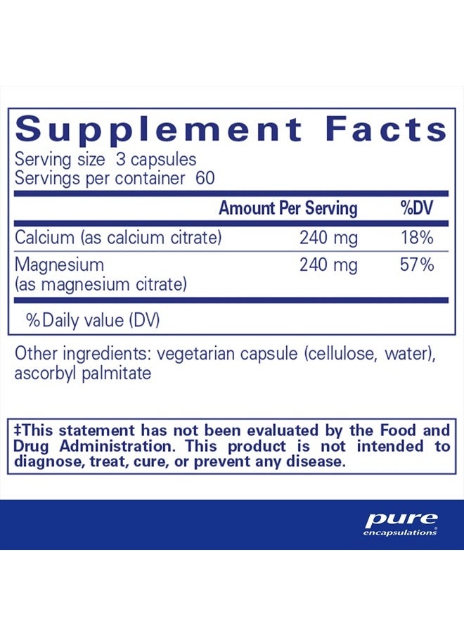 Pure Encapsulations - Calcium Magnesium (Citrate) - 240 g Calcium & 240 g Magnesium - Bone Health Support - Non-GMO & Vegan - 180 Capsules - Image 1