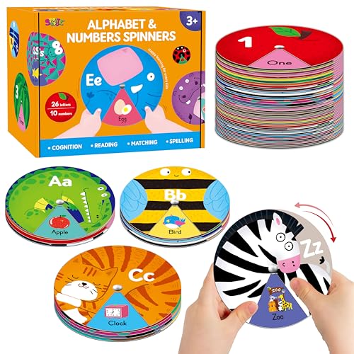 SpriteGru Alphabet Learning Toy ABC Letters Numbers Animals Sight Words Spinning Game 36 PCS Montessori Educational Round Cards for Toddlers Kids 35 - Image 1