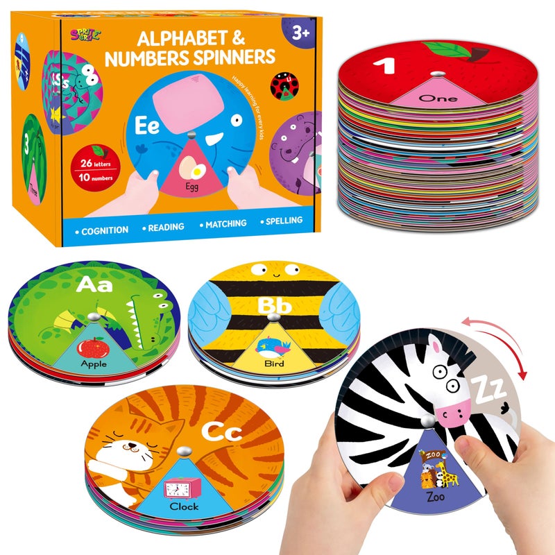 SpriteGru Alphabet Learning Toy ABC Letters Numbers Animals Sight Words Spinning Game 36 PCS Montessori Educational Round Cards for Toddlers Kids 35 - Image 3