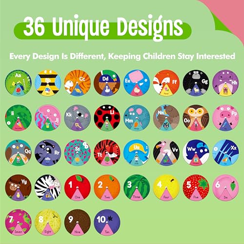 SpriteGru Alphabet Learning Toy ABC Letters Numbers Animals Sight Words Spinning Game 36 PCS Montessori Educational Round Cards for Toddlers Kids 35 - Image 5