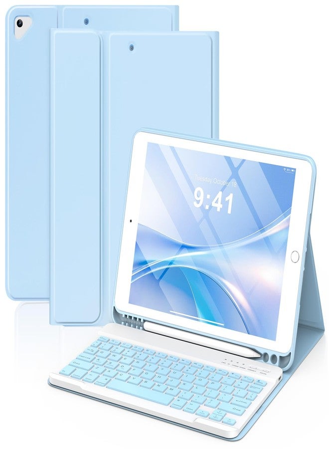 KBCASE Keyboard Case for iPad 9th/8th/7th Generation 2021/2020/2019, Compatible with iPad Air 3/Pro 10.5, Detachable Wireless Keyboard Case with Pencil Holder (Light Blue) - Image 1