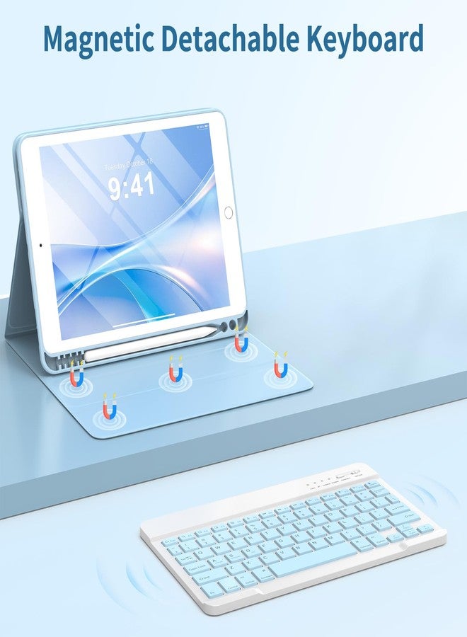 KBCASE Keyboard Case for iPad 9th/8th/7th Generation 2021/2020/2019, Compatible with iPad Air 3/Pro 10.5, Detachable Wireless Keyboard Case with Pencil Holder (Light Blue) - Image 3