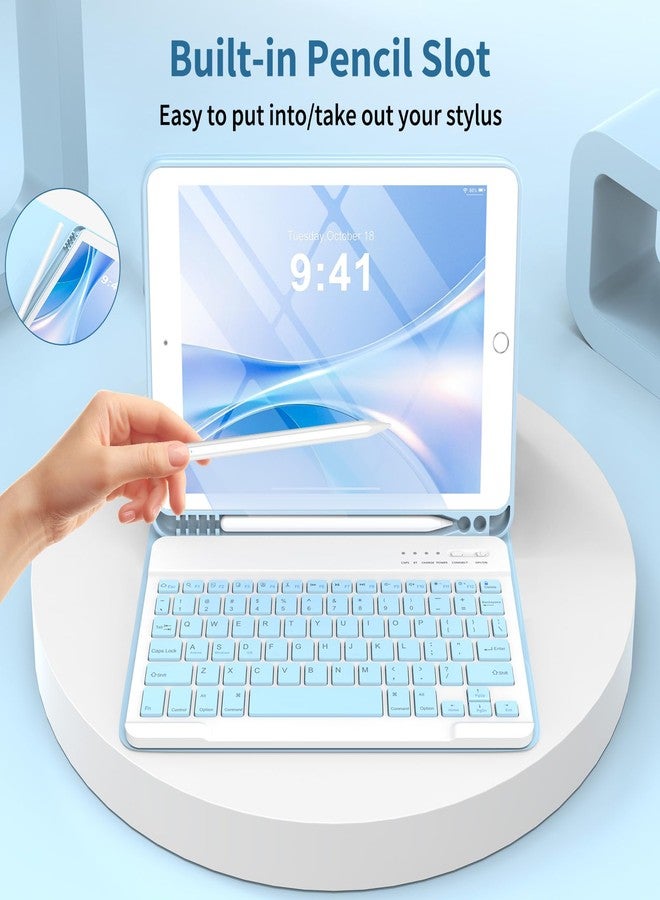 KBCASE Keyboard Case for iPad 9th/8th/7th Generation 2021/2020/2019, Compatible with iPad Air 3/Pro 10.5, Detachable Wireless Keyboard Case with Pencil Holder (Light Blue) - Image 5