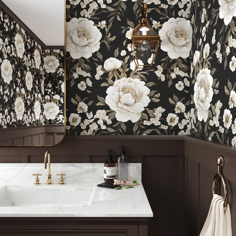 Laatse Boho Wallpaper Peel and Stick Dark Floral Wallpaper for Cabinet 17.5in x393in Vintage Contact Paper Waterproof Self Adhesive Modern Flowers Leaf Wall Paper for Room Walls Bathroom Decor - Image 4