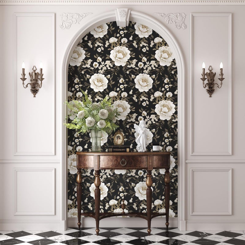 Laatse Boho Wallpaper Peel and Stick Dark Floral Wallpaper for Cabinet 17.5in x393in Vintage Contact Paper Waterproof Self Adhesive Modern Flowers Leaf Wall Paper for Room Walls Bathroom Decor - Image 5