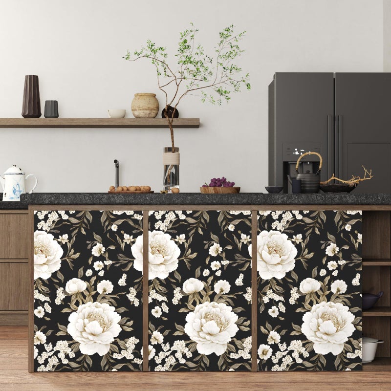Laatse Boho Wallpaper Peel and Stick Dark Floral Wallpaper for Cabinet 17.5in x393in Vintage Contact Paper Waterproof Self Adhesive Modern Flowers Leaf Wall Paper for Room Walls Bathroom Decor - Image 3