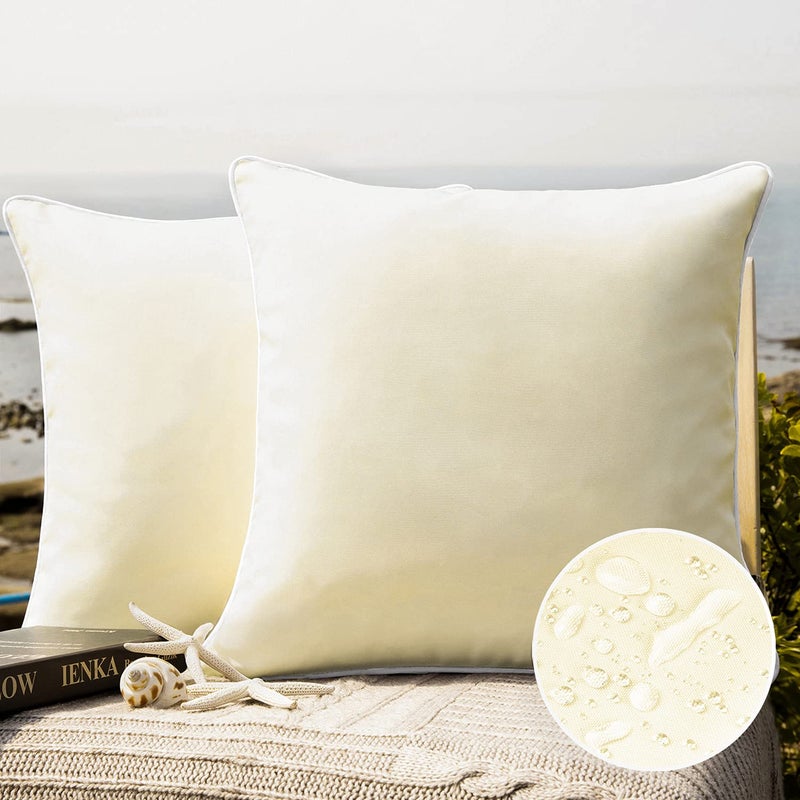 Phantoscope Pack of 2 Outdoor Waterproof Solid Throw Decorative Pillow Cover Decorative Square Outdoor Pillows Cushion Case Patio Pillows for Couch Tent Sunbrella (20''x20'', Cream Cheese) - Image 1