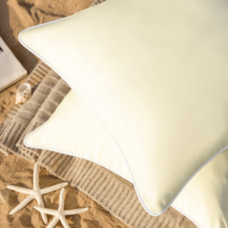 Phantoscope Pack of 2 Outdoor Waterproof Solid Throw Decorative Pillow Cover Decorative Square Outdoor Pillows Cushion Case Patio Pillows for Couch Tent Sunbrella (20''x20'', Cream Cheese) - Image 2