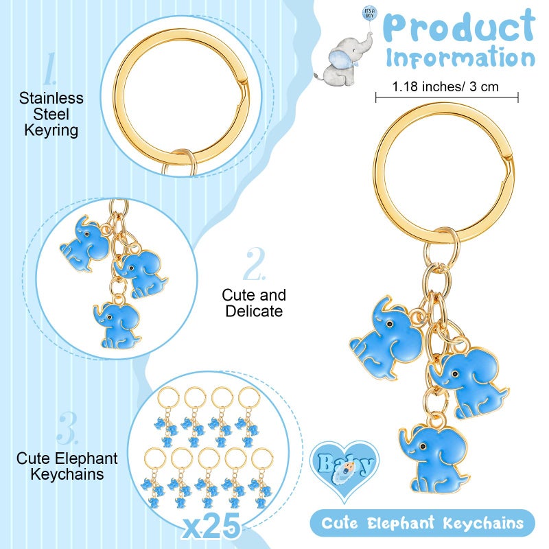 Equsion 25 Set Baby Shower Favors for Guests Elephant Keychain Decoration with Thank You Card for Girl Boy Gender Reveal Gift(Blue) - Image 2