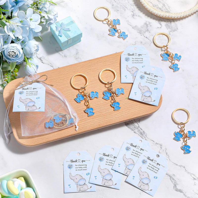 Equsion 25 Set Baby Shower Favors for Guests Elephant Keychain Decoration with Thank You Card for Girl Boy Gender Reveal Gift(Blue) - Image 4