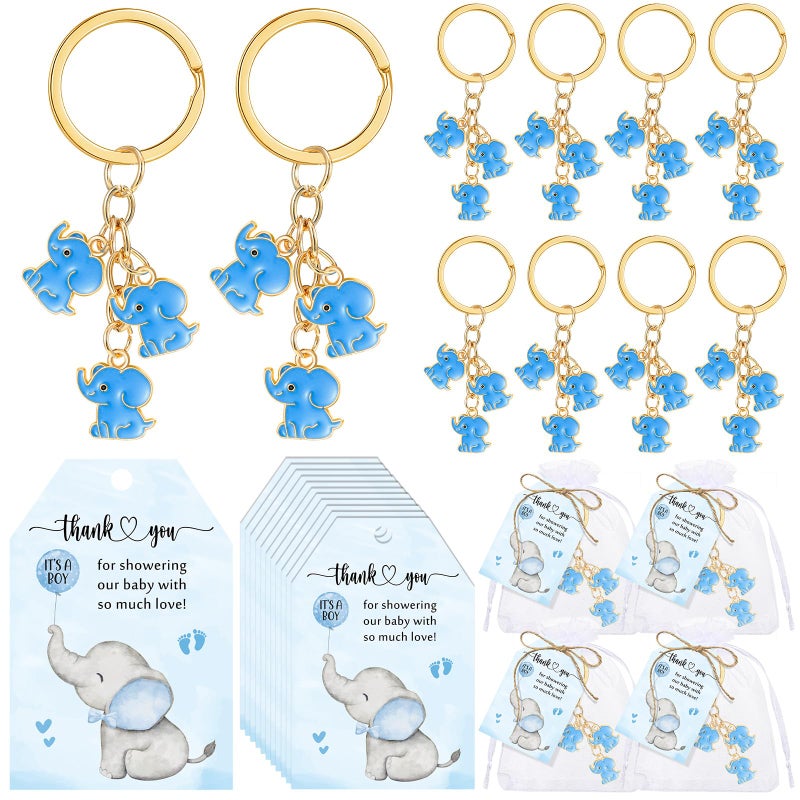 Equsion 25 Set Baby Shower Favors for Guests Elephant Keychain Decoration with Thank You Card for Girl Boy Gender Reveal Gift(Blue) - Image 1
