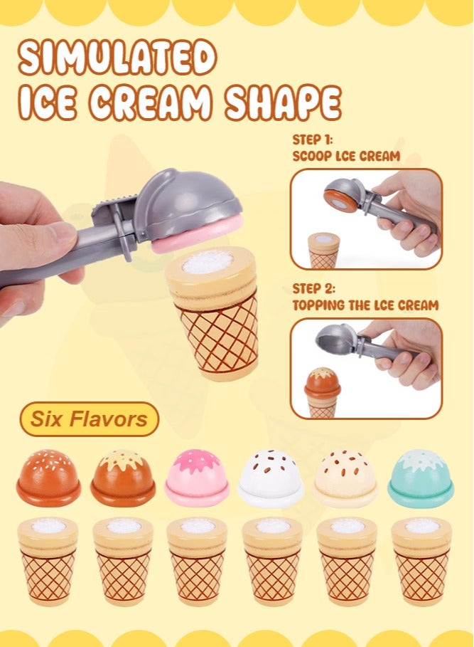 فورثكان مجموعة محل آيس كريم خشبية للأطفال – لعبة تمثيل أدوار محل بيع مع آلة كاشير، مصاصات، أكواب آيس كريم، وأموال – لعبة مطبخ تخيّلية، هدية ممتعة للأطفال - Image 3