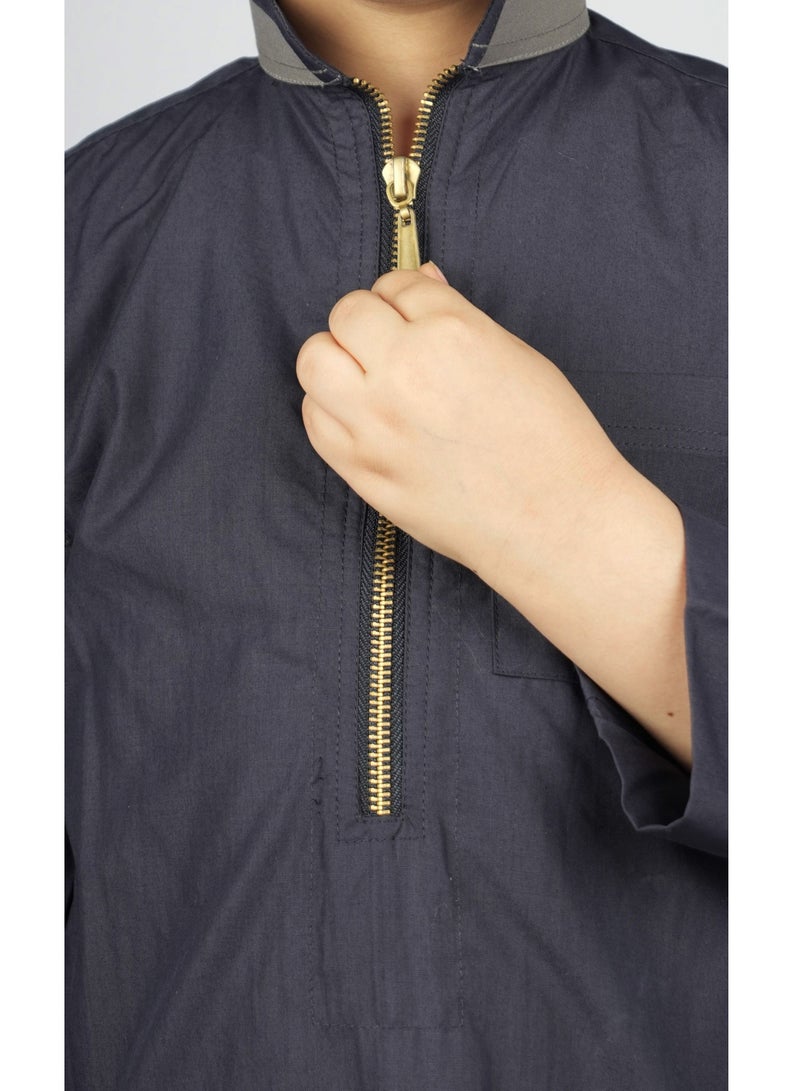 Sadaf Dark Blue Saudi Thobe for children - Image 2