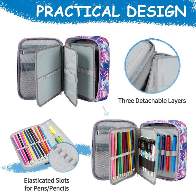 Vaschy Large Pencil Case,VASCHY 72 Slots Marker Organizer Big Pen Pouch Stationery Holder with 3 Layers for Kids Adults Student School Office, Purple Pineapple, One_Size, pencil case - Image 3