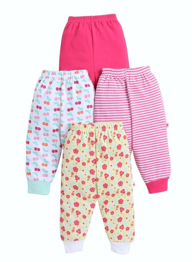 BUMZEE Yellow & Pink Full Length Girls Cotton Pyjamas Pack of 4 Age - 3-6 Months (Peb9986B-ylw.pnk) - Image 1