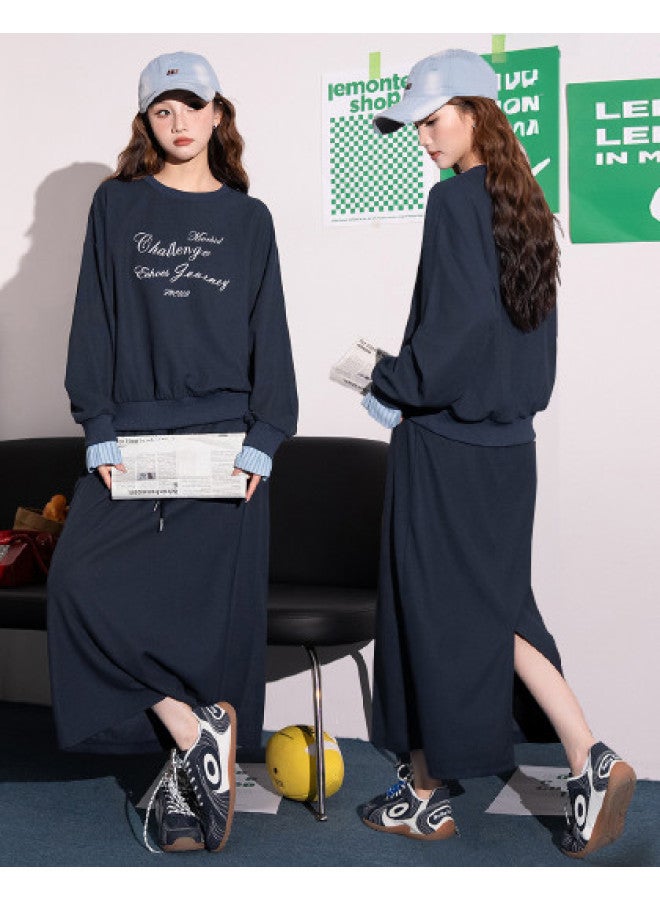 Flying in the snow Autumn/winter Youthful, Fashionable, Versatile, Elegant, Trendy Printed Top + Slit Skirt Set - Image 1