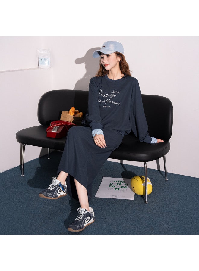 Flying in the snow Autumn/winter Youthful, Fashionable, Versatile, Elegant, Trendy Printed Top + Slit Skirt Set - Image 3