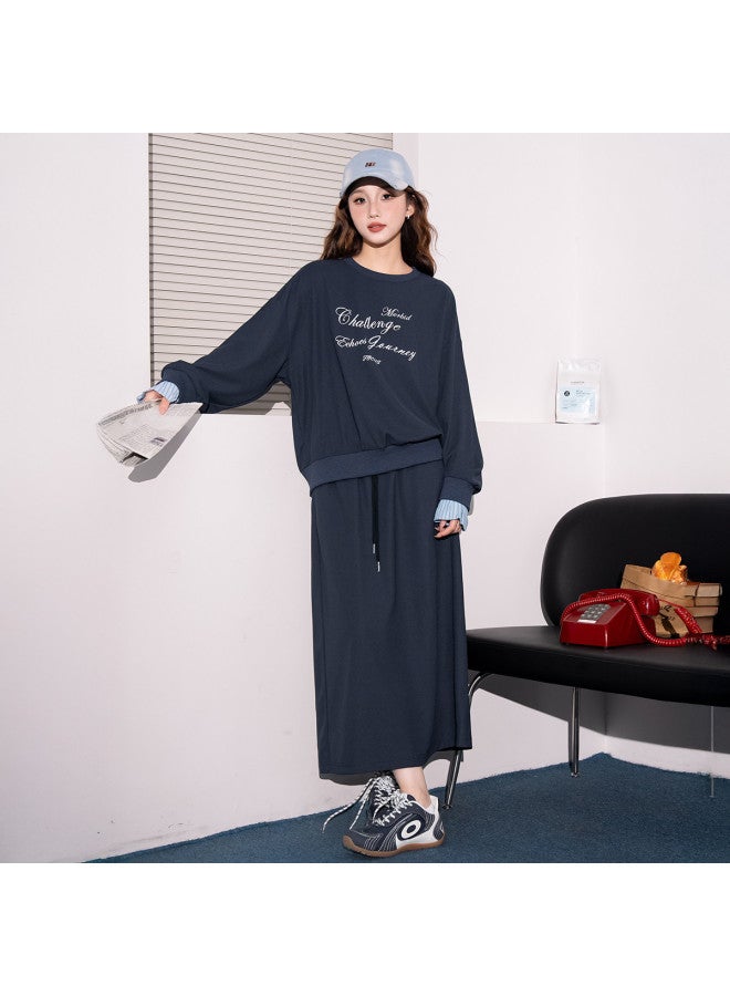 Flying in the snow Autumn/winter Youthful, Fashionable, Versatile, Elegant, Trendy Printed Top + Slit Skirt Set - Image 5