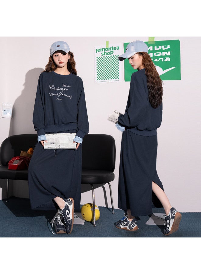 Flying in the snow Autumn/winter Youthful, Fashionable, Versatile, Elegant, Trendy Printed Top + Slit Skirt Set - Image 2